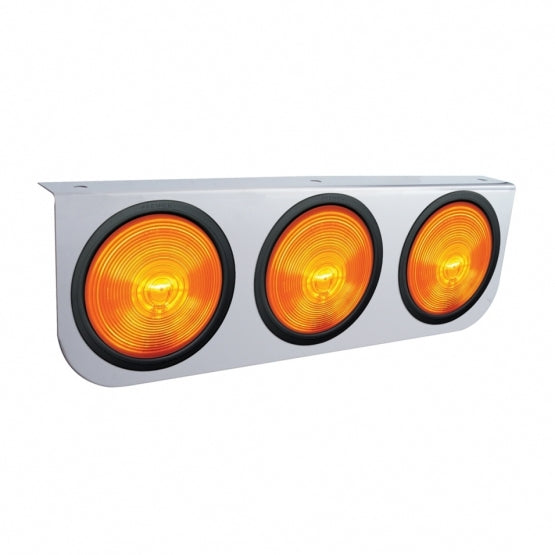 Stainless Light Bracket With 3X 4" Lights & Grommets - Amber Lens