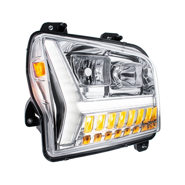 Chrome Headlight With LED DRL Light Bar & Turn Signal For 2018-2024 Kenworth W990-Passenger