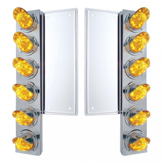 FL SS Front Air Cleaner Bracket With 12X 11 LED Watermelon Lights &amp; Visors -Amber LED &amp; Lens