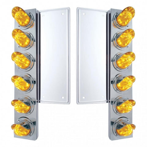 FL SS Front Air Cleaner Bracket With 12X 11 LED Watermelon Lights & Visors -Amber LED & Lens