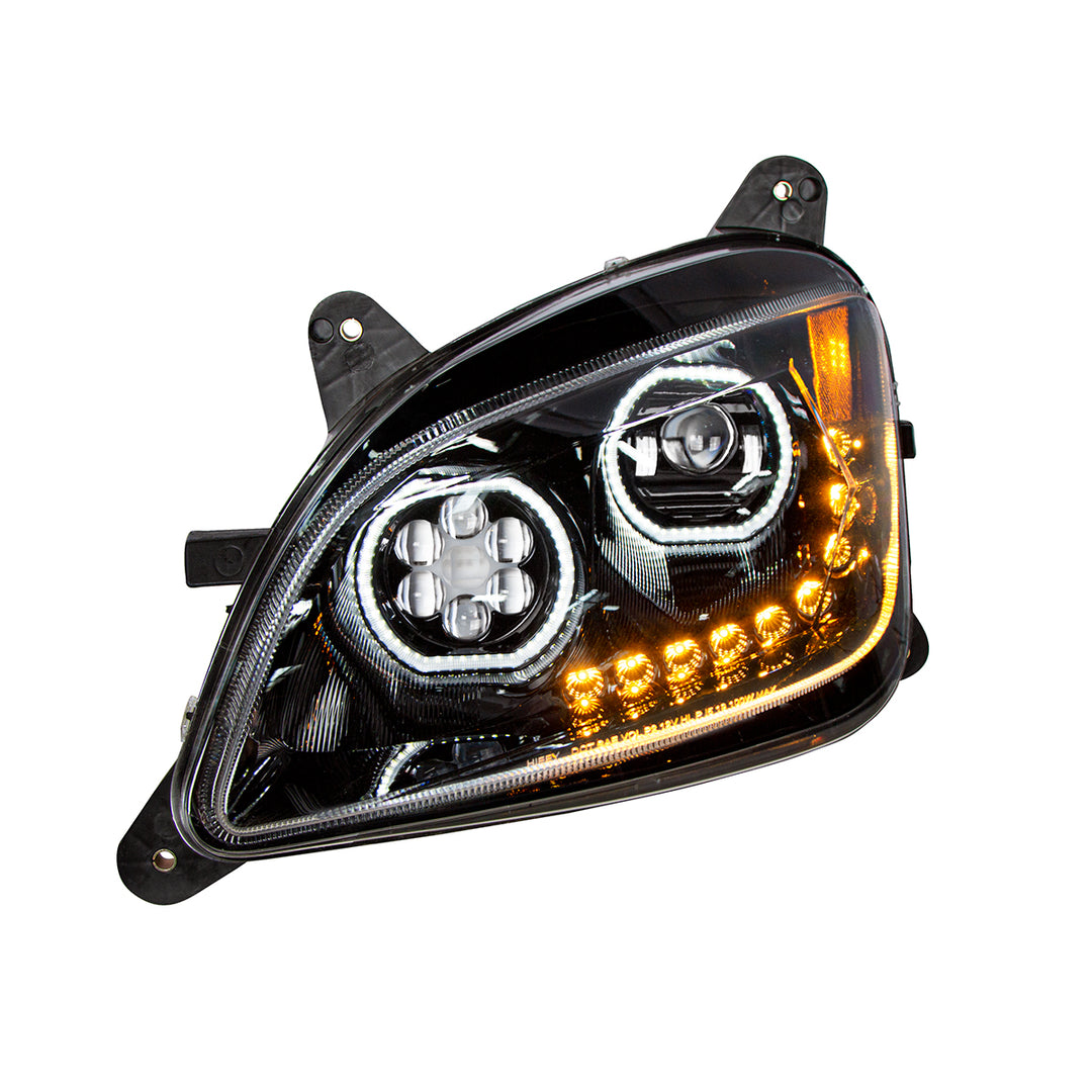 Black 10 LED Headlight For Peterbilt 587 (2010-2016) &amp; 579 (2012-2021) - Driver Side