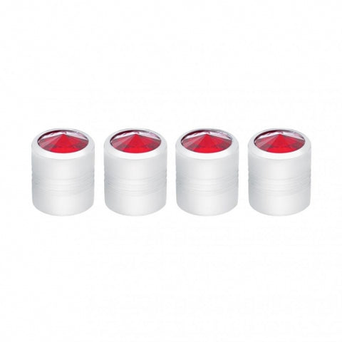 Chrome Round Valve Caps With Red Crystal (4-Pack)