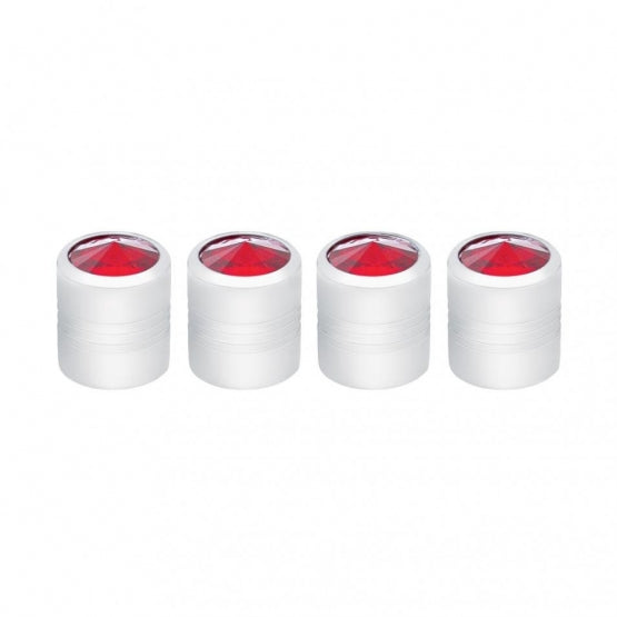 Chrome Round Valve Caps With Red Crystal (4-Pack)