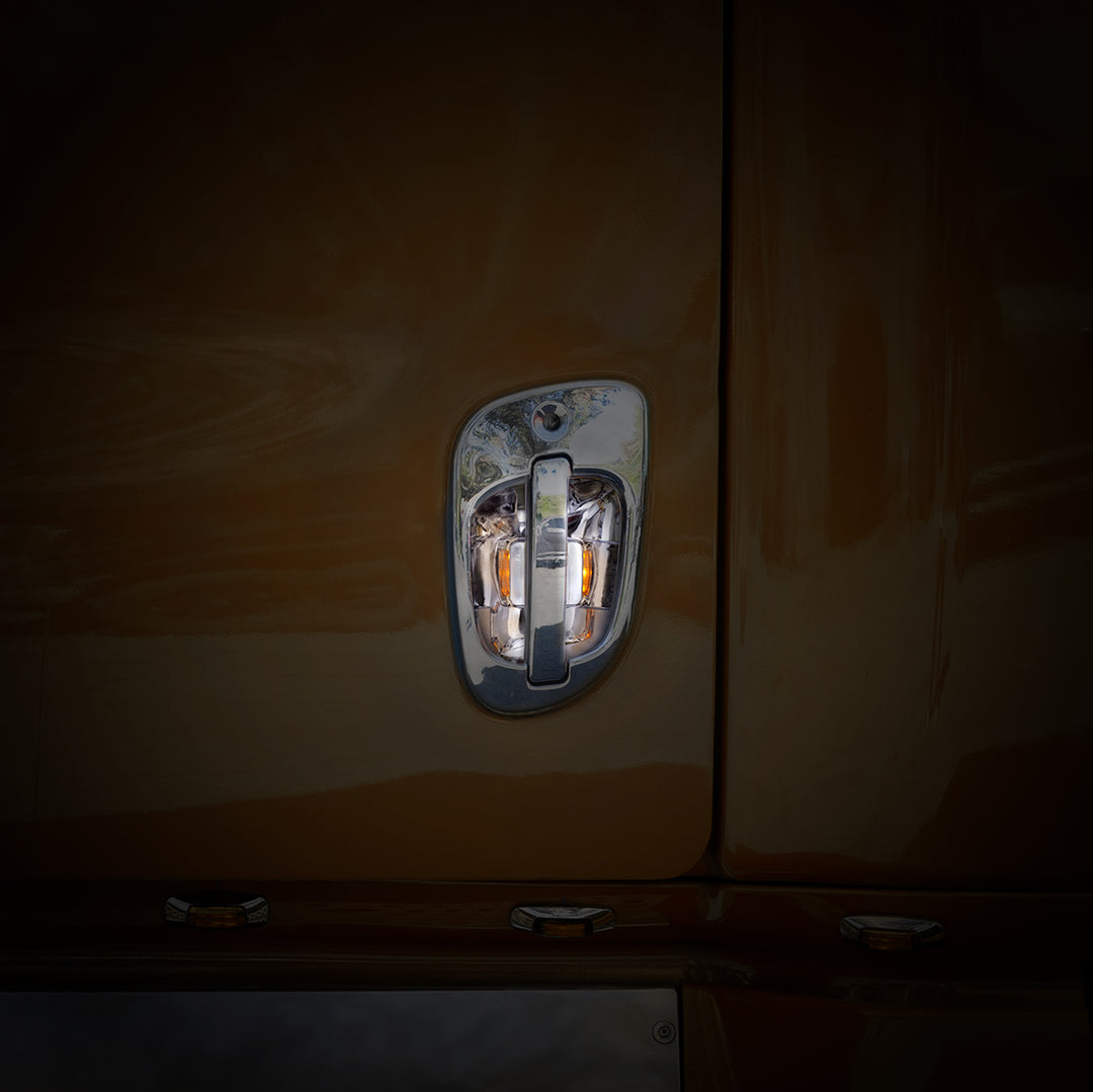 6 Amber LED Chrome Door Handle Cover for 2008-2017 Freightliner Cascadia - Driver