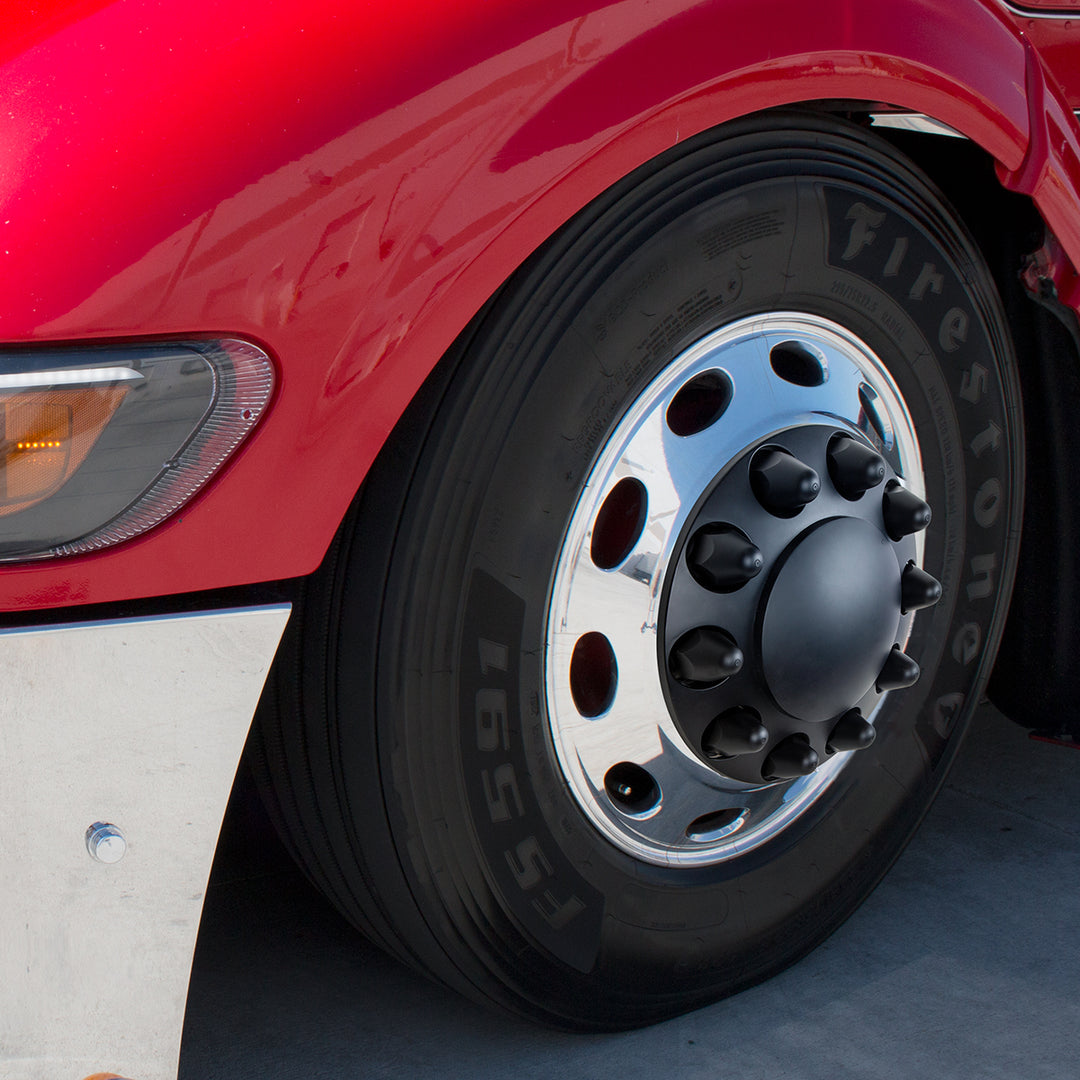 Dome Front Axle Cover With 1-1/2"  Push-On Nut Covers - Matte Black (Color Box)