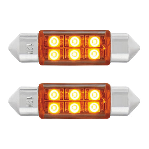 6 SMD High Power Micro LED 6418/6461-36mm Dome Light Bulb - Amber (2-Pack)