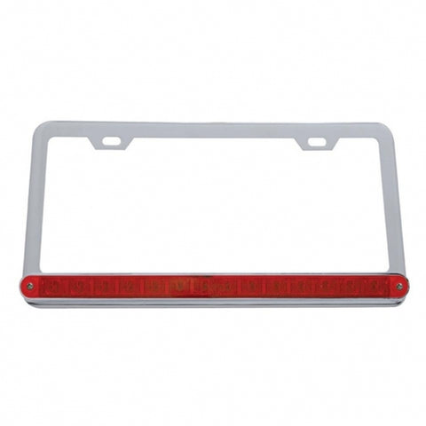 Chrome License Plate Frame With 14 LED 12" Light Bar - Red LED/Red Lens