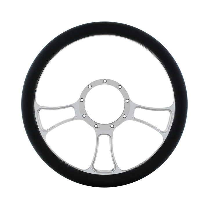 14" Chrome Aluminum Blade Style Steering Wheel With Black Engineered Leather Grip