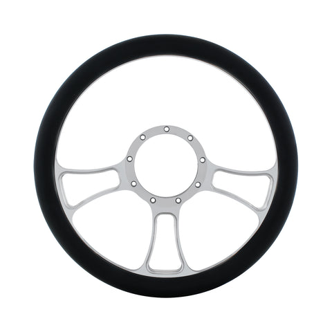 14" Chrome Aluminum Blade Style Steering Wheel With Black Engineered Leather Grip
