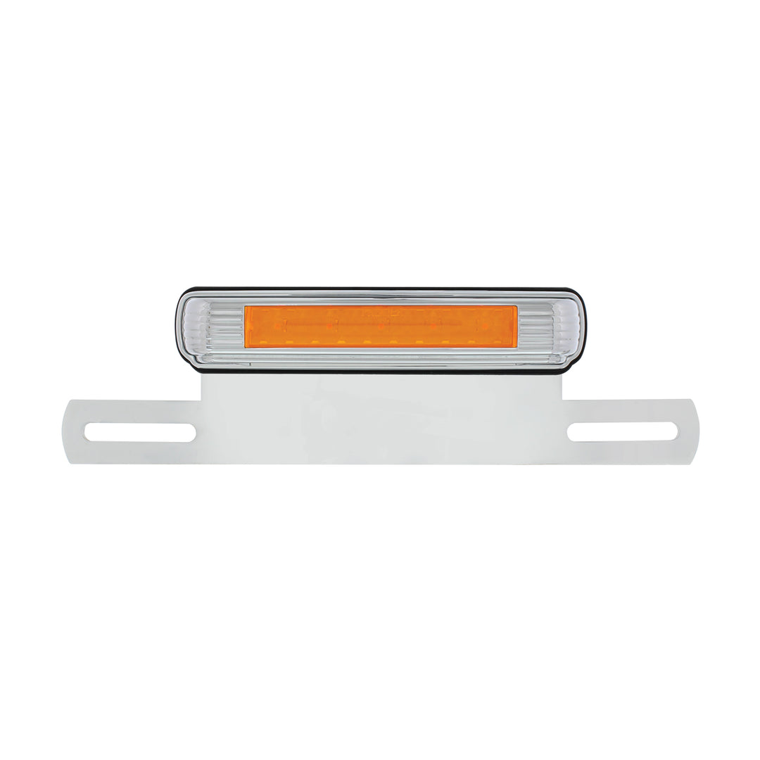 Chrome License Plate Light &amp; Bracket With Amber LED Auxiliary Light - Amber LED/Amber Lens