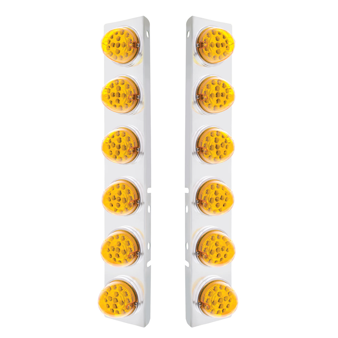 SS Front Air Cleaner Bracket With 12X 17 Amber LED Dual Function Reflector Lights &amp; SS Bezels For Peterbilt-Amber Lens