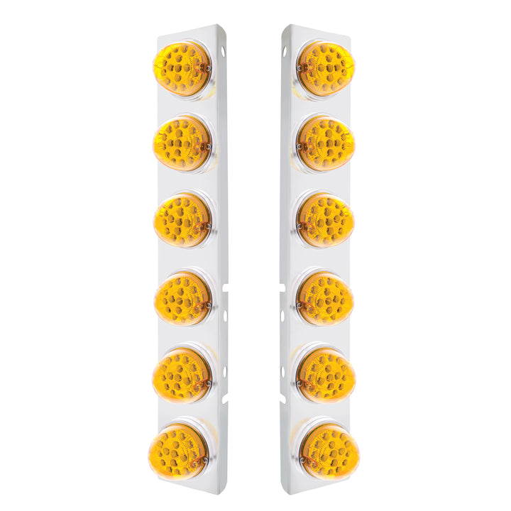 SS Front Air Cleaner Bracket With 12X 17 Amber LED Dual Function Reflector Lights &amp; SS Bezels For Peterbilt-Amber Lens