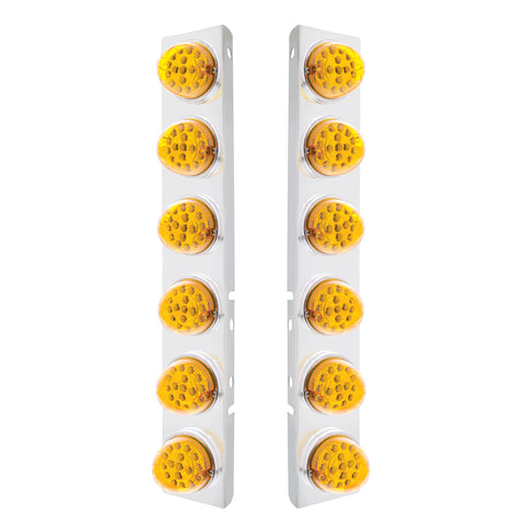 SS Front Air Cleaner Bracket With 12X 17 Amber LED Dual Function Reflector Lights & SS Bezels For Peterbilt-Amber Lens