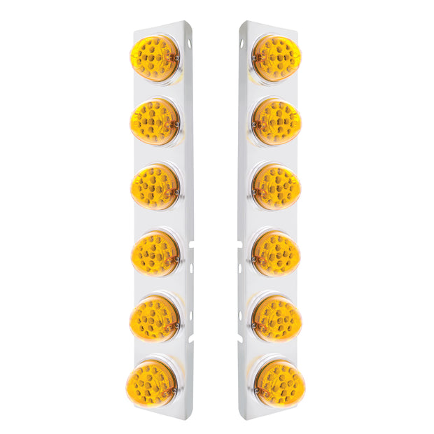 SS Front Air Cleaner Bracket With 12X 17 Amber LED Dual Function Reflector Lights & SS Bezels For Peterbilt-Amber Lens