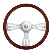 18" Flame Style Wood Steering Wheel With Hub & Horn Button Kit For Peterbilt (2006+) & Kenworth (2003+)