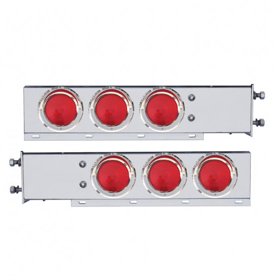 3-3/4" Bolt Pattern Chrome Spring Loaded Light Bar With 6X 4" Lights &amp; Visors - Red Lens (Pair)