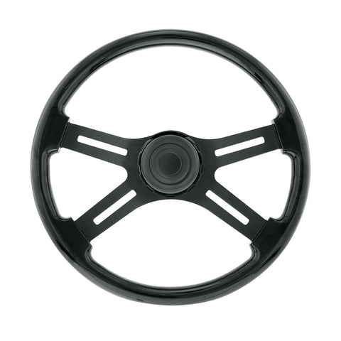 18" Matte Black 4 Spoke Steering Wheel With Horn Bezel & Button-Gloss Black