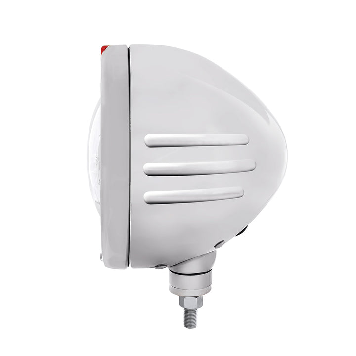 Stainless Steel Bullet Embossed Stripe Headlight 5 LED Bulb &amp; Dual Mode LED Signal - Amber Lens