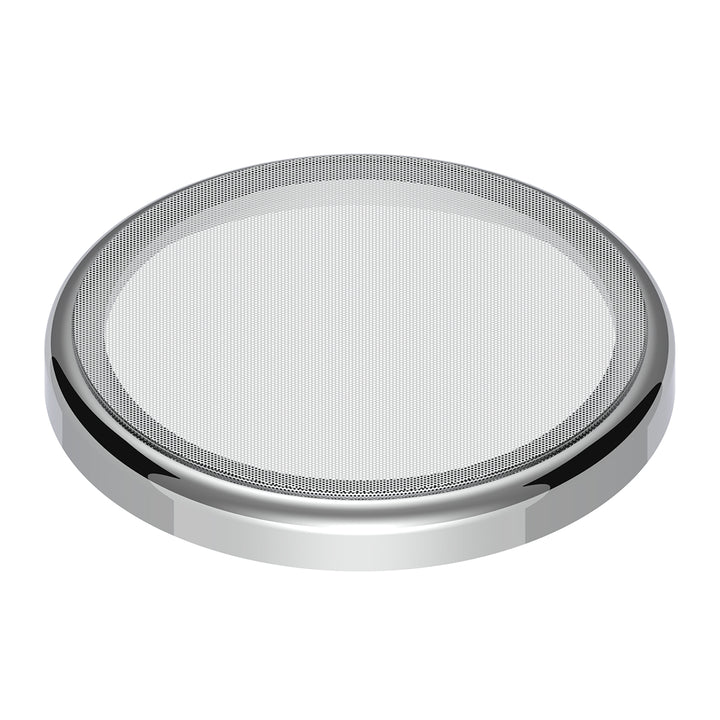 Chrome 7-¼" Round Speaker Cover For Peterbilt 389 (2008+), 388 (2008-2014), 379/378/335/330 (1995-2000), Snap-On