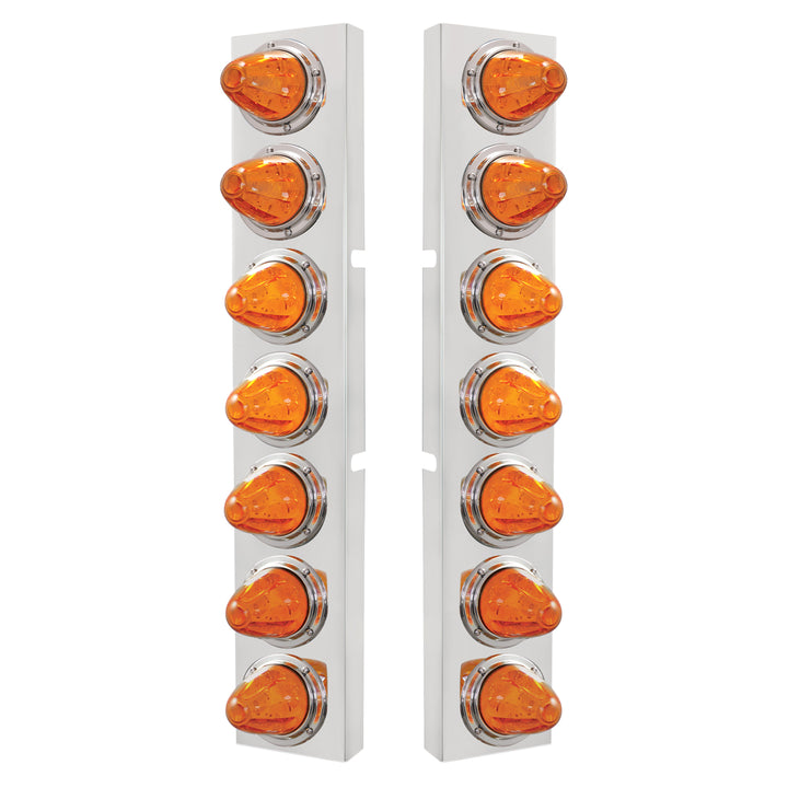 SS Front Air Cleaner Bracket With 14X 11 Amber LED Watermelon Lights &amp; Bezel For KW Trucks -Amber Lens