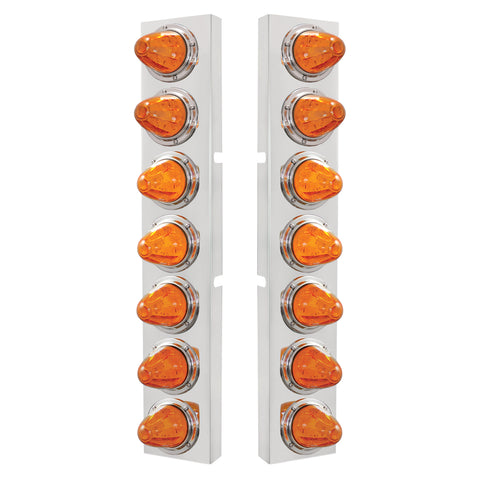 SS Front Air Cleaner Bracket With 14X 11 Amber LED Watermelon Lights & Bezel For KW Trucks -Amber Lens