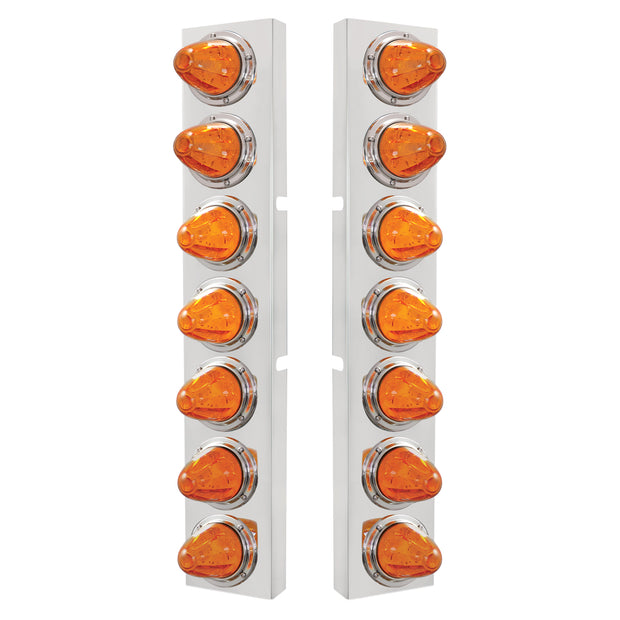 SS Front Air Cleaner Bracket With 14X 11 Amber LED Watermelon Lights & Bezel For KW Trucks -Amber Lens
