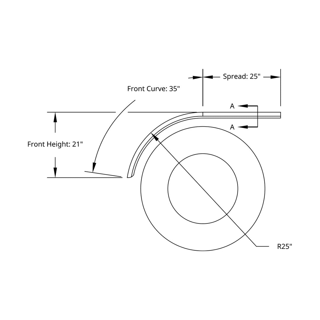 60" 430 Stainless Steel (16ga) Roll Formed Edge Smooth Half Fender - SS Series (Pair)