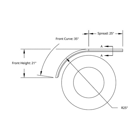 60" 430 Stainless Steel (16ga) Roll Formed Edge Smooth Half Fender - SS Series (Pair)