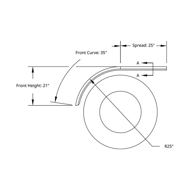 60" 430 Stainless Steel (16ga) Roll Formed Edge Smooth Half Fender - SS Series (Pair)