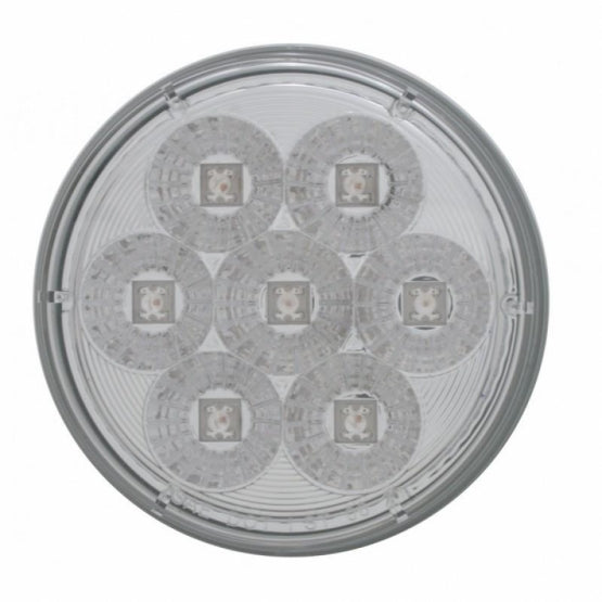 3-3/4" Bolt Pattern Chrome Spring Loaded Bar With 6X 4" 7 Red LED Lights &amp; Visors - Clear Lens (Pair)