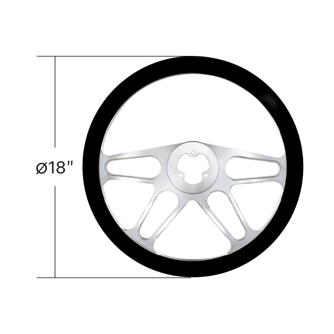 18" Chrome Aluminum "4-Spoke" Style Steering Wheel With Black Leather Rim