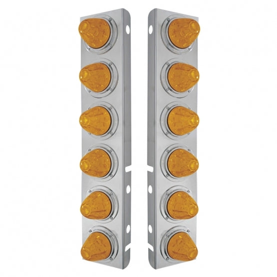 SS Front Air Cleaner Bracket With 12X 11 LED Watermelon Lights &amp; Bezels For Peterbilt-Amber LED &amp; Lens