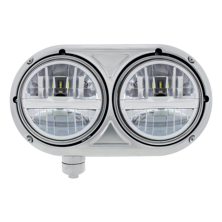 Headlight Assembly With 304 SS Housing &amp; LED Headlights With Chrome Inner Bar For Peterbilt 359 - Driver