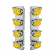 SS Front Air Cleaner Bracket With 8X 17 Amber LED Hi/Lo Watermelon Lights & SS Visors For Peterbilt -Amber Lens