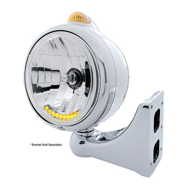 Chrome Guide 682-C Headlight H4 With 10 Amber LED & Dual Mode LED Signal - Amber Lens