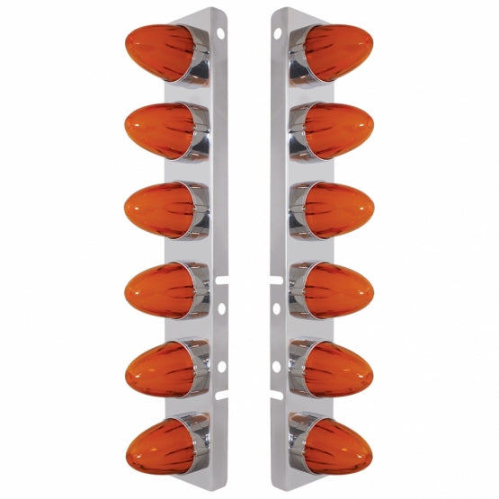 SS Front Air Cleaner Brkt With 12X 9 Amber Hi/Lo LED GloLight Watermelon Grakon Lights For Peterbilt -Amber Lens