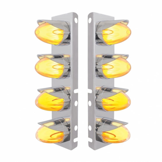 SS Front Air Cleaner Brkt With 8X 9 Amber Hi/Lo LED Watermelon GloLight &amp; Visors For Peterbilt-Clear Lens