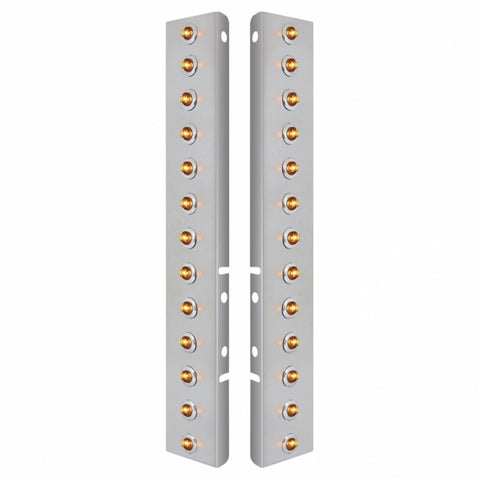 SS Front Air Cleaner Bracket With 26X 2 Amber LED 3/4" Mini Lights & SS Bezels For Peterbilt-Clear Lens
