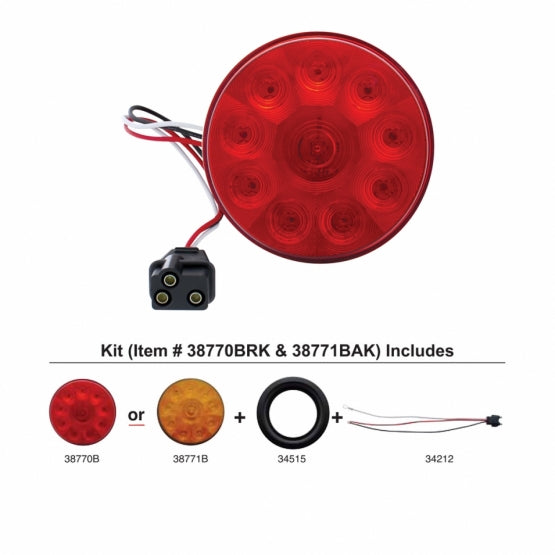 10 LED 4" Round Light Kit (Stop, Turn &amp; Tail) - Red LED/Red Lens