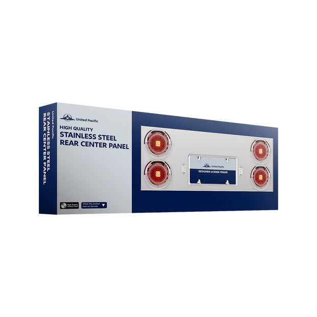 33-3/4" Stainless Rear Center Panel With 4X 16 LED 4" Turbine Lights & Grommets - Red LED/Red Lens