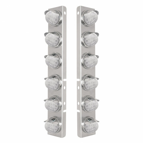 SS Front Air Cleaner Bracket With 12X 17 Amber LED Reflector Watermelon Lights & SS Visors For Peterbilt-Clear Lens