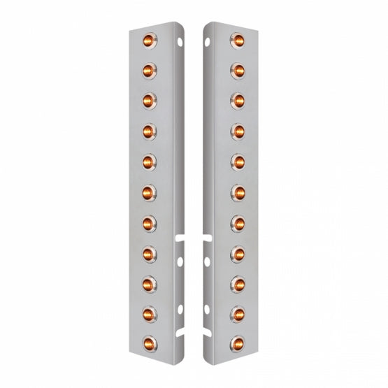 SS Front Air Cleaner Bracket With 22X 3 Amber LED Dual Function 3/4" Mini Lights &amp; SS Bezels For Peterbilt-Amber Lens