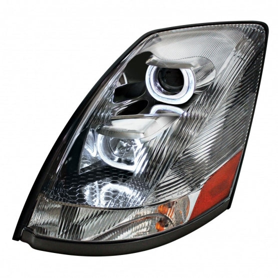 Chrome Projection Headlight With White LED Light Bar For 2003-2017 Volvo VN/VNL - Driver