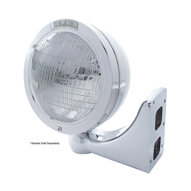 Stainless Steel Bullet Classic Headlight 6014 Bulb & LED Turn Signal - Clear Lens