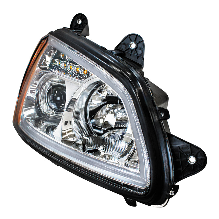 Chrome Projection Headlight With LED Turn Signal &amp; Position Light For 2008-2017 Kenworth T660 - Passenger