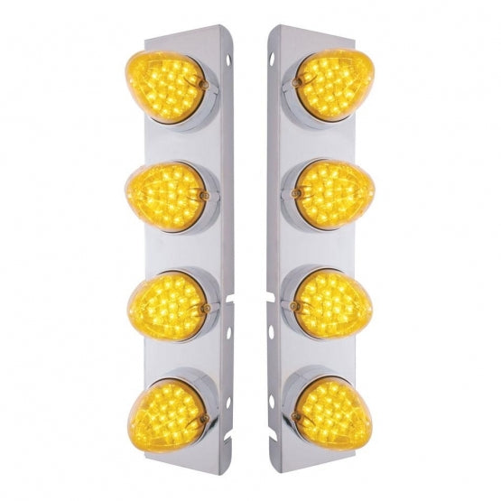SS Front Air Cleaner Bracket With 8X 19 LED Reflector Lights &amp; Bezels For Peterbilt-Amber LED &amp; Lens