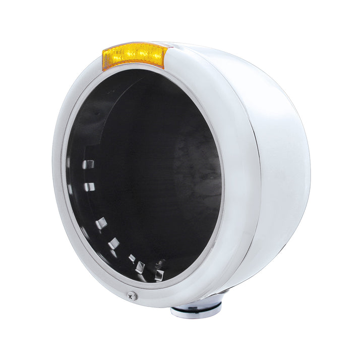Stainless Steel Classic Half Moon Headlight No Bulb With LED Turn Signal - Amber Lens