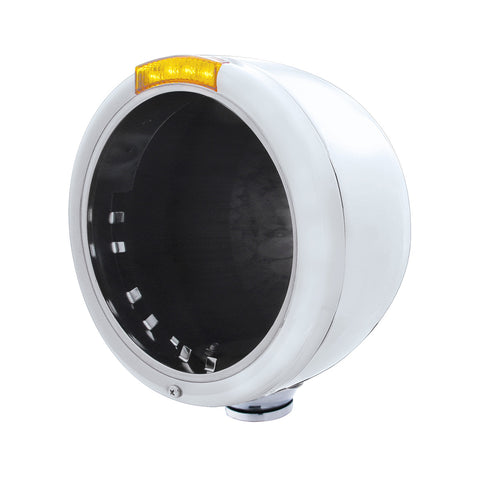 Stainless Steel Classic Half Moon Headlight No Bulb With LED Turn Signal - Amber Lens
