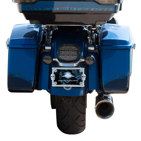 Two Skull Motorcycle License Plate Frame - Chrome