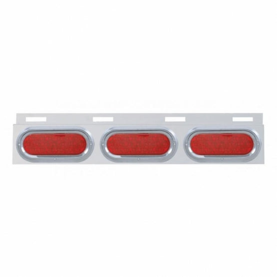 Stainless Top Mud Flap Plate With 3X 19 LED 6" Oval Lights &amp; Visors - Red LED/Red Lens (Each)